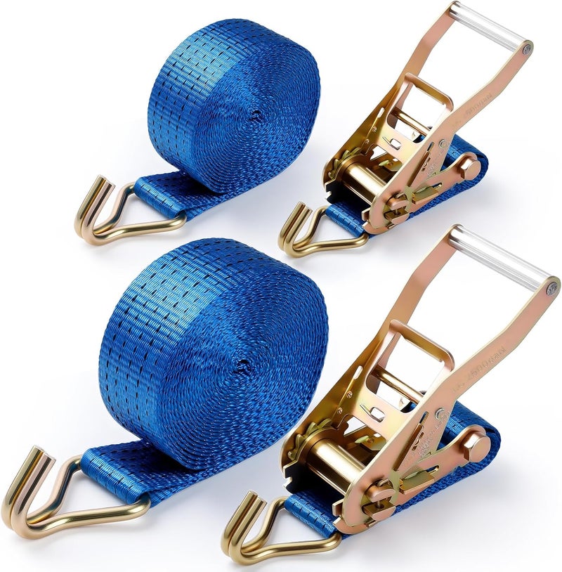 EVANCENT 2Pack Ratchet Straps Heavy Duty-2 Inch x 20 Feet(7,500lb Break Strength), Tie-Down Ratcheting with J-Hook Cargo Straps Tiedown Ratchet for Moving and Transports with Trailers, Pickup, Flatbed Trucks - Image 1